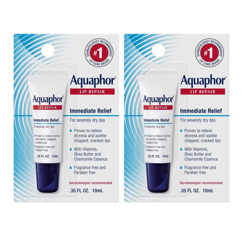 2 Pack Aquaphor LIP Repair Severely Dry Lips Balm Soothe Shea Butter .35 oz/10mL